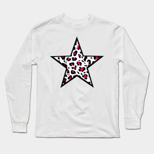 Pink and Black Leopard Print Star Long Sleeve T-Shirt